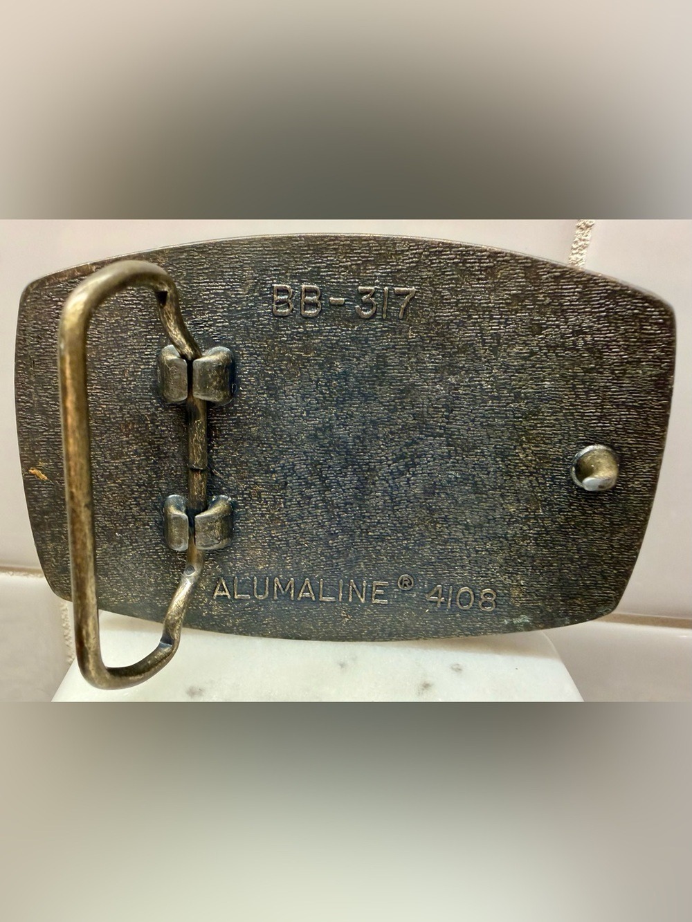 Vintage Alumaline 4108 | Embossed Leather Mushroom & Stars Belt Buckle | 1970s - Picture 2 of 7
